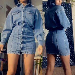 Long sleeve denim button up down dress